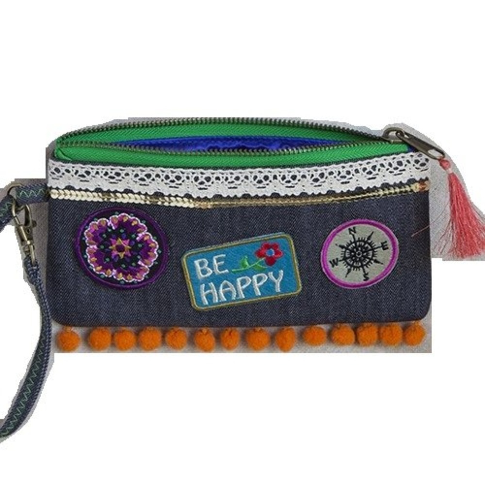 Natural Life Patch Simple Wristlet Bag "Be Happy"